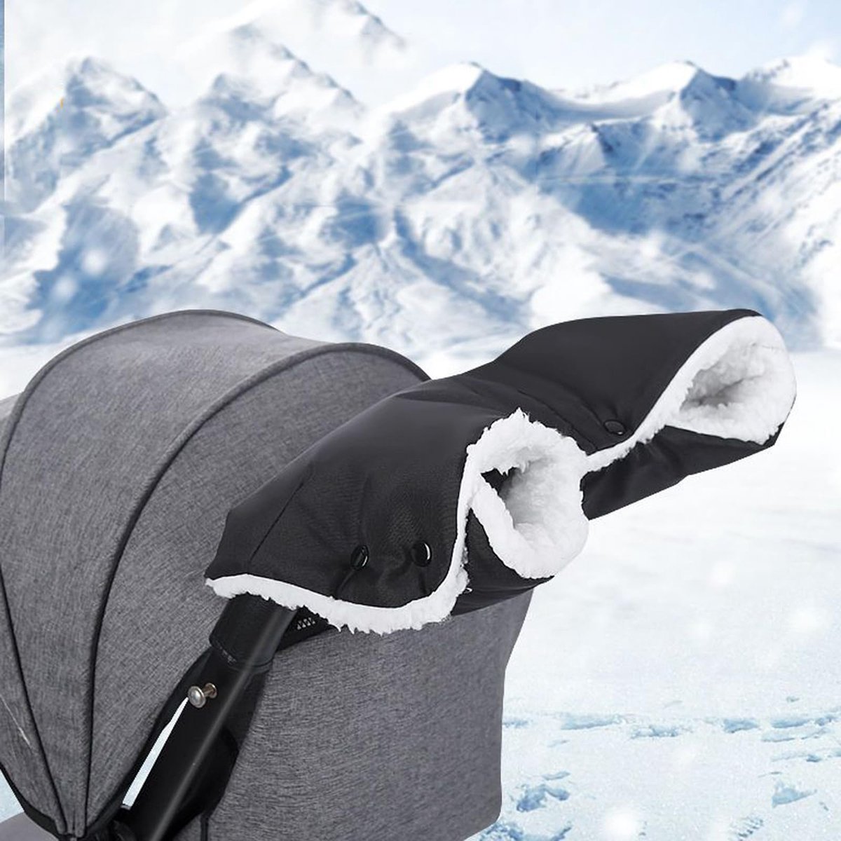 Kinderwagen Handwarmer - Ademend, Waterdicht en Winddicht - Met Fleece Binnenkant - Voor Buggy en Kinderwagen - Zwart - Universele Maat
