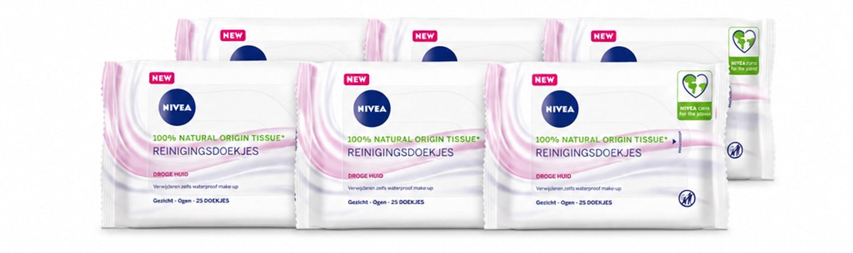 6 x NIVEA - Reinigingsdoekjes - Verzachtend - Droge Huid - Verwijdert Waterbestendige Make-up - 25 Doekjes - Voordeelverpakking - 6 stuks