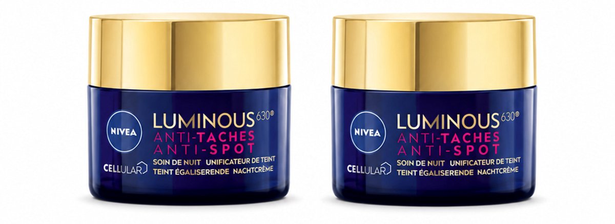 2 x NIVEA - Nachtcrème - CELLular LUMINOUS630 Tegen Vlekken - Egaliserend - Tegen pigmentvlekken - Met Hyaluronzuur - 50 ml - Bulkverpakking - 2 stuks