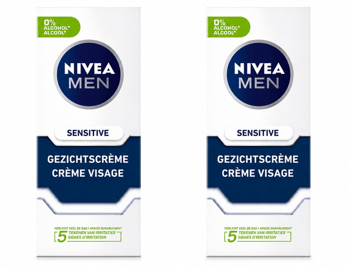 2 x NIVEA MEN - Sensitive - Dagcrème Gezicht - 75 ml - Bulkverpakking - 2 stuks