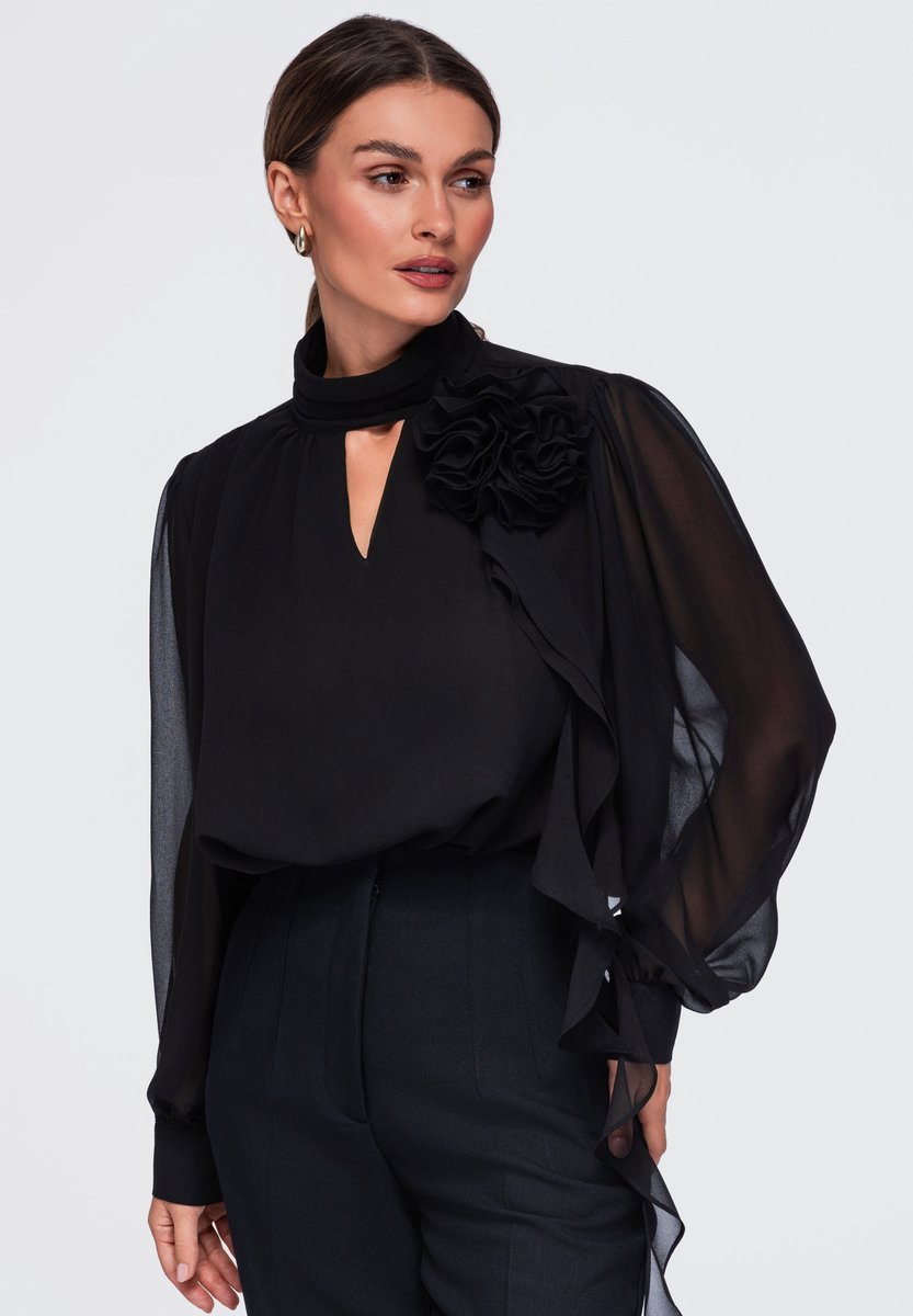 OMBRE Blouse - Loose Fit - Lange Mouw - Knopen Zwart M