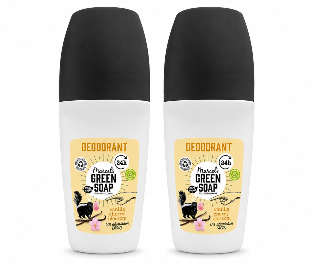 2 x Marcel's Green Soap - Deodorant Roller - Vanilla & Cherryblossom - Langdurige frisheid - 50 ml - Bulkverpakking - 2 stuks