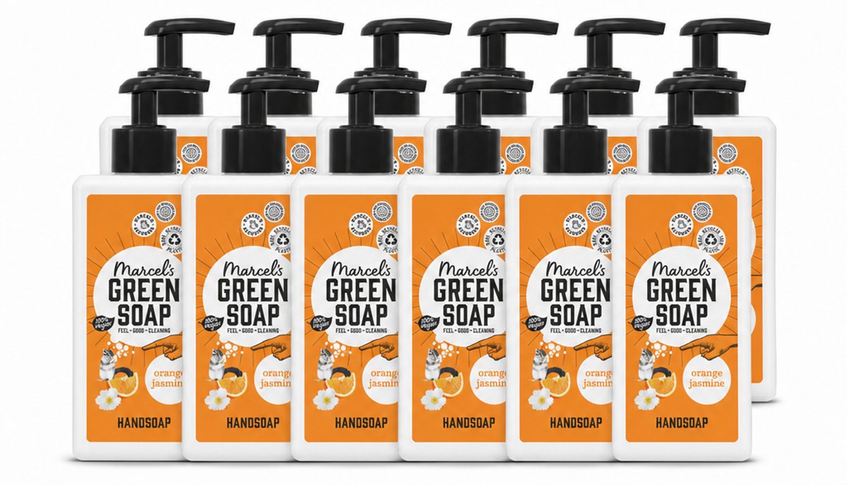 12 x Marcel's Green Soap - Handzeep - Sinaasappel & Jasmijn - Zachte verzorging - 250 ml - Voordeelverpakking - 12 stuks