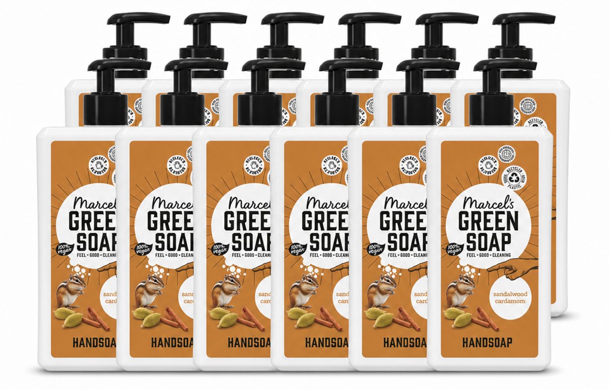 12 x Marcel's Green Soap - Handzeep - Sandelhout & Kardemom - Voor dagelijks gebruik - 500 ml - Voordeelverpakking - 12 stuks
