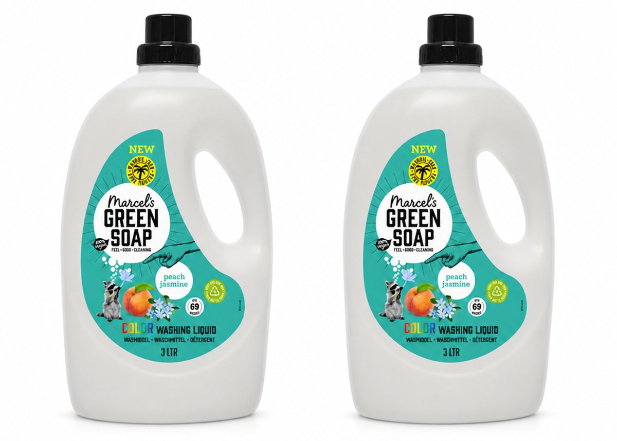 2 x Marcel's Green Soap - Vloeibaar Wasmiddel - Kleurwas - Perzik & Jasmijn - Natuurlijk & effectief - 69 wasbeurten - 3 liter - Bulkverpakking - 2 stuks