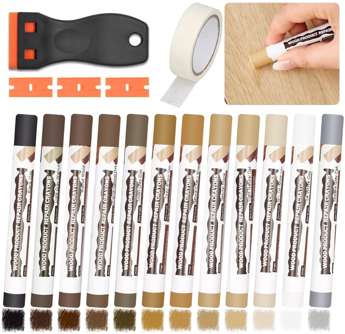 DYVNS® Laminaat en Parket Reparatieset - Vloeren Repareren - Krasreparatie - Houtvuller - 12 Kleuren