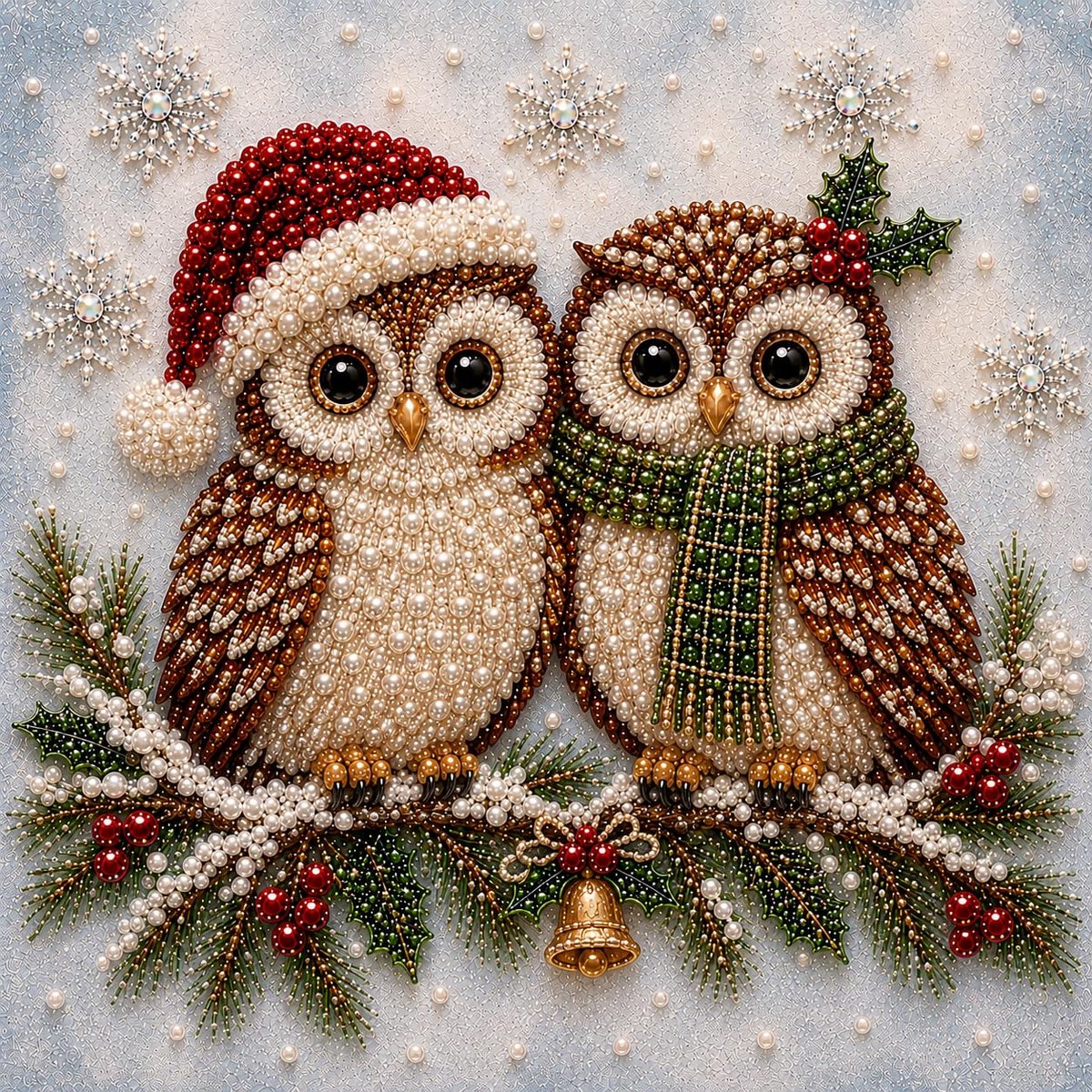 Casalora DIY Kerst Parel Diamant Schilderij Kunstset - Diamond Painting Uil voor Volwassenen & Beginners - 20 x 20 cm