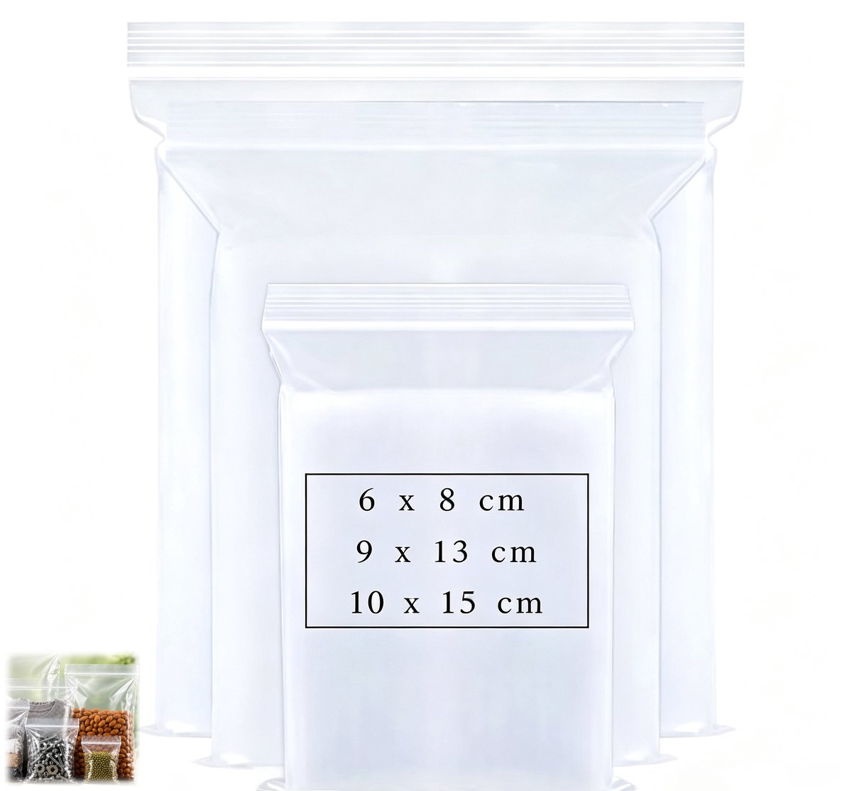 300 stuks - ziplock zakje - verpakkingszakken - hersluitbaar zakje - opbergzak - waterdicht - 6cmx8cm,9cmx13cm,10cmx15cm - opbergen,verpakken,sieraden,monsters - transparant(100 stuks van elk van de drie maten)
