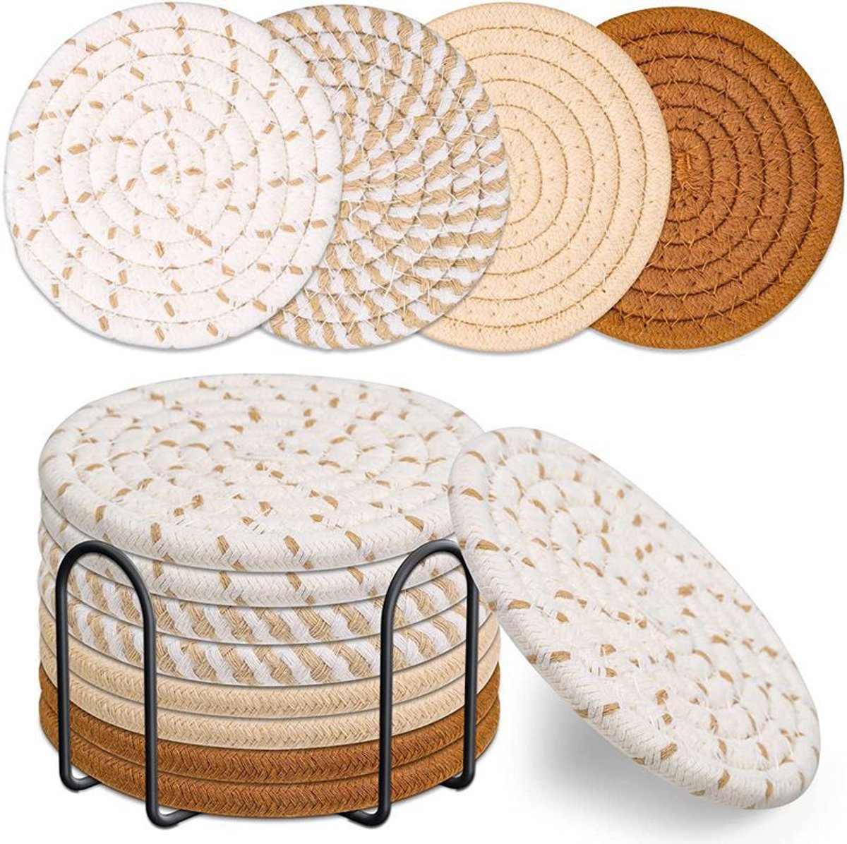 4 hittebestendige onderzetters van 20 cm, pannenlappen voor de keuken, bordenonderzetters voor op het aanrecht, tafel, woonaccessoires - Verschillende bruine kleuren