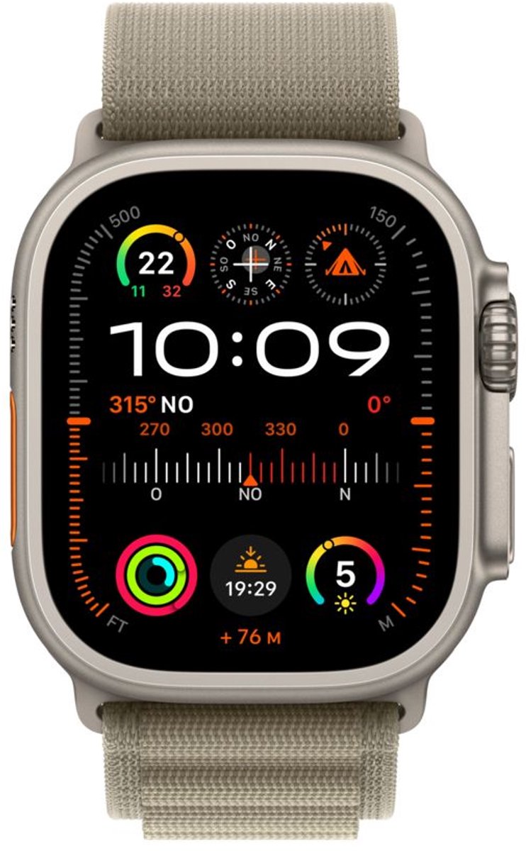 Apple Watch Ultra 2 GPS + Cellular 49 mm titanium met Alpine Loop olijfgroene band MREY3FD/A - maat M thumbnail 3