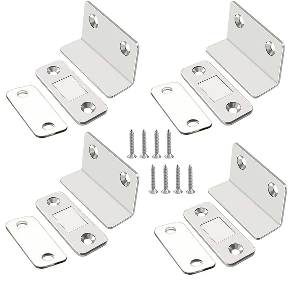 L-vormige zelfklevende deurmagneten, 4 stuks, 41 mm, ideaal voor keukenkasten en laden, magneetsluiting