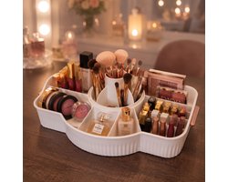 INDECOR Make-up Organizer Wit en Draaibaar - Skincare Organizer - Beauty en Parfum Organizer - 360° Roterend - Opbergbox Make up - Opbergdoos Cosmetica - Voor Badkamer en Make-up Tafel