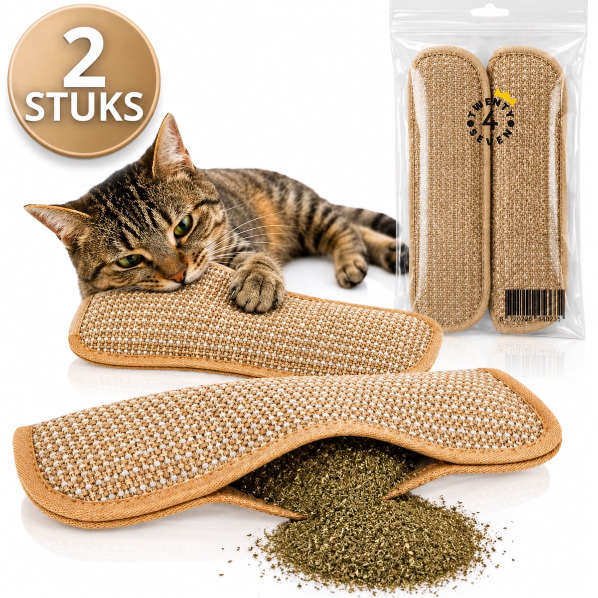 Twenty4seven® Kattenspeelgoed Krabkussens 2 Stuks - Sisal Kattenspeeltjes met Catnip & Kattenkruid - Interactief voor Katten & Kittens