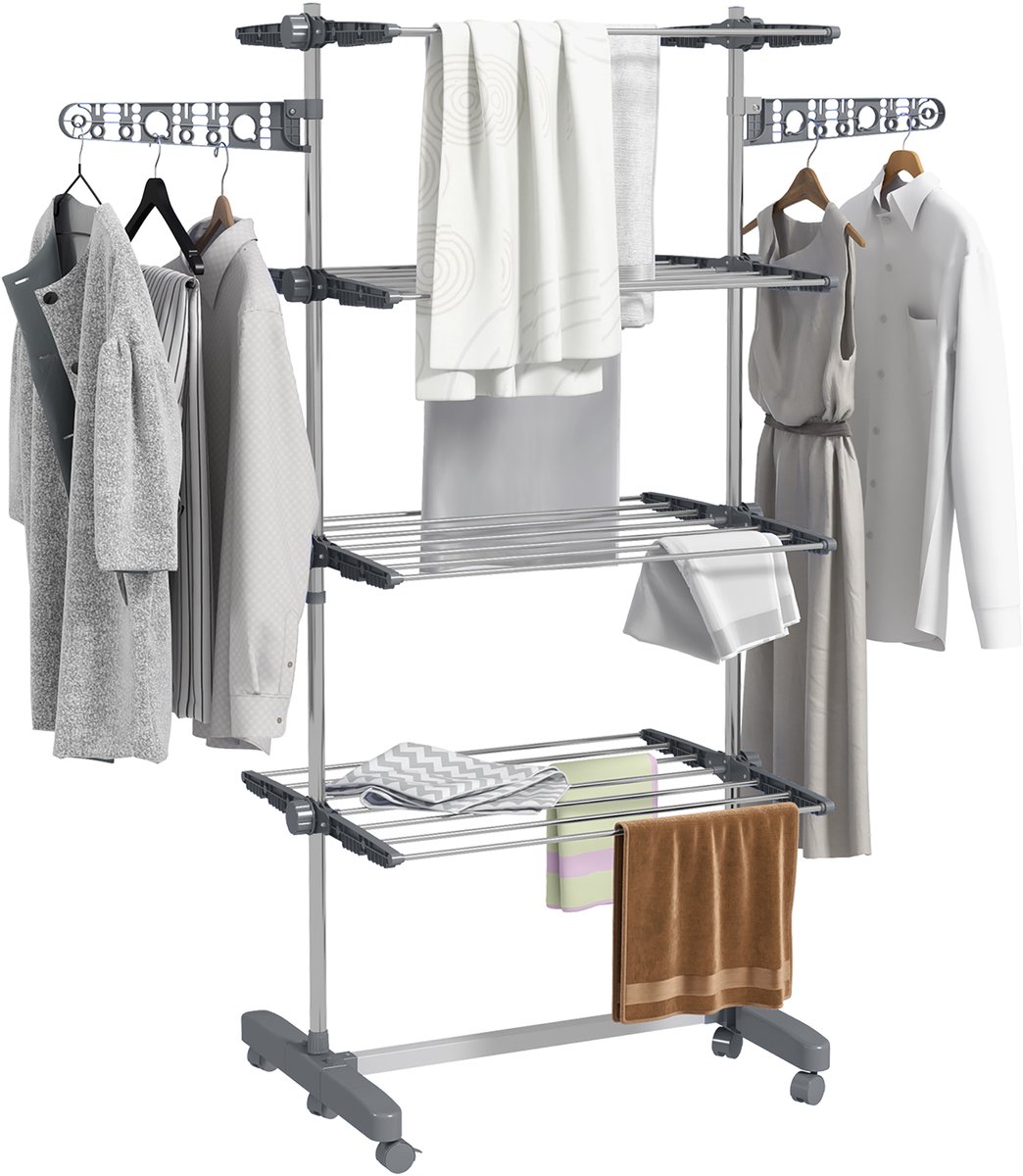 HOMCOM-Wäscheständer-Edelstahl, ABS-142L x 55B x 172H cm-Grau