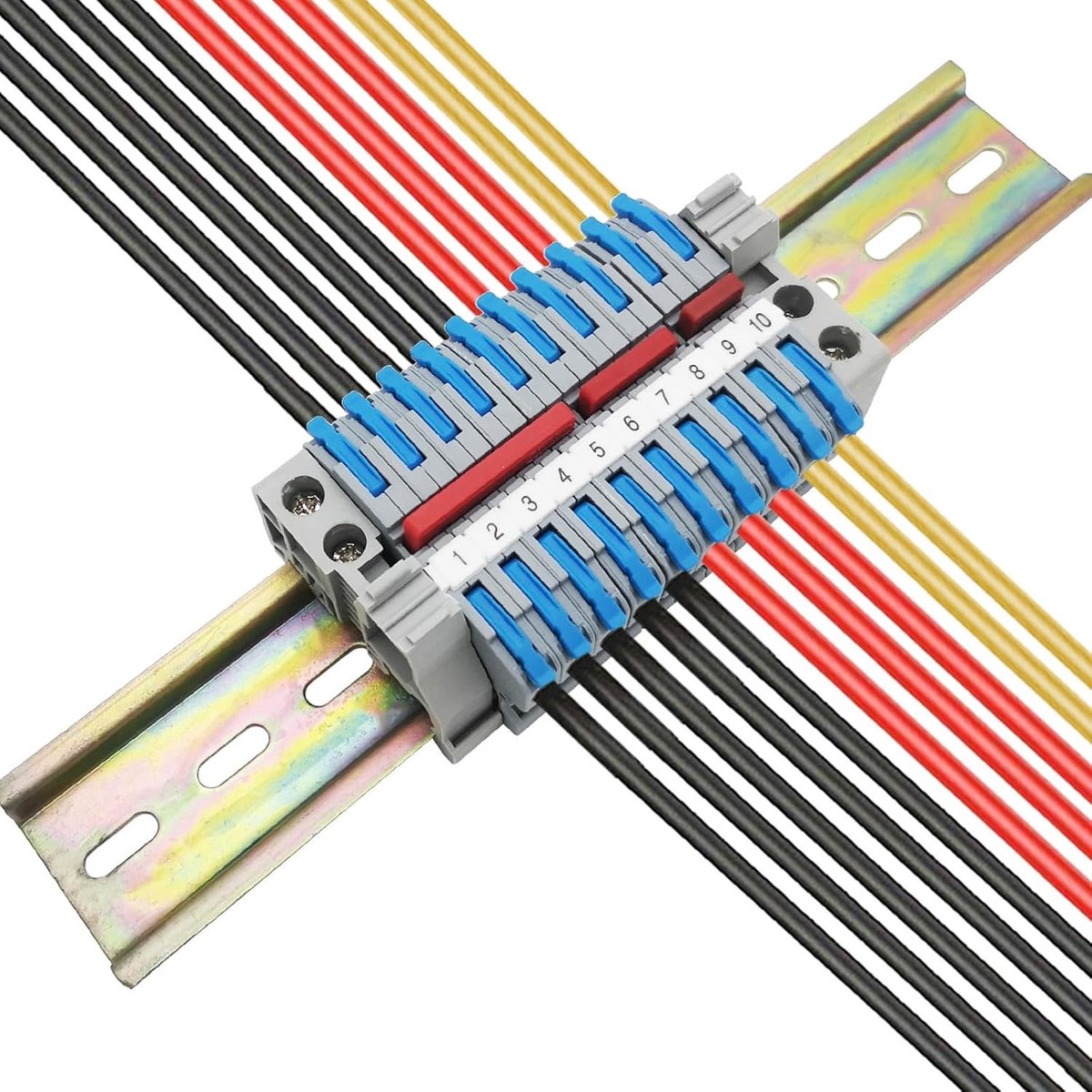 DIN Rail Terminal Kit Elektrische Connector met Digitale Identificatieband en Verbinding, Blauw, Set van 10 - Ideaal voor Elektrische Installaties en Verbindingen