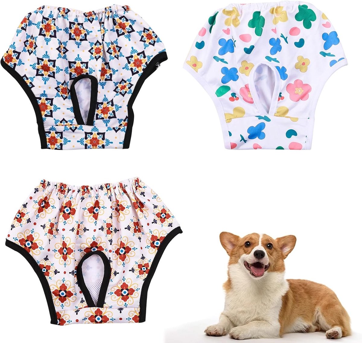 Zachte en Comfortabele Hondenbroekjes voor Drachtige of Menstruerende Honden, Herbruikbare Hondenluiers met Elastische Band, 3 Stuks