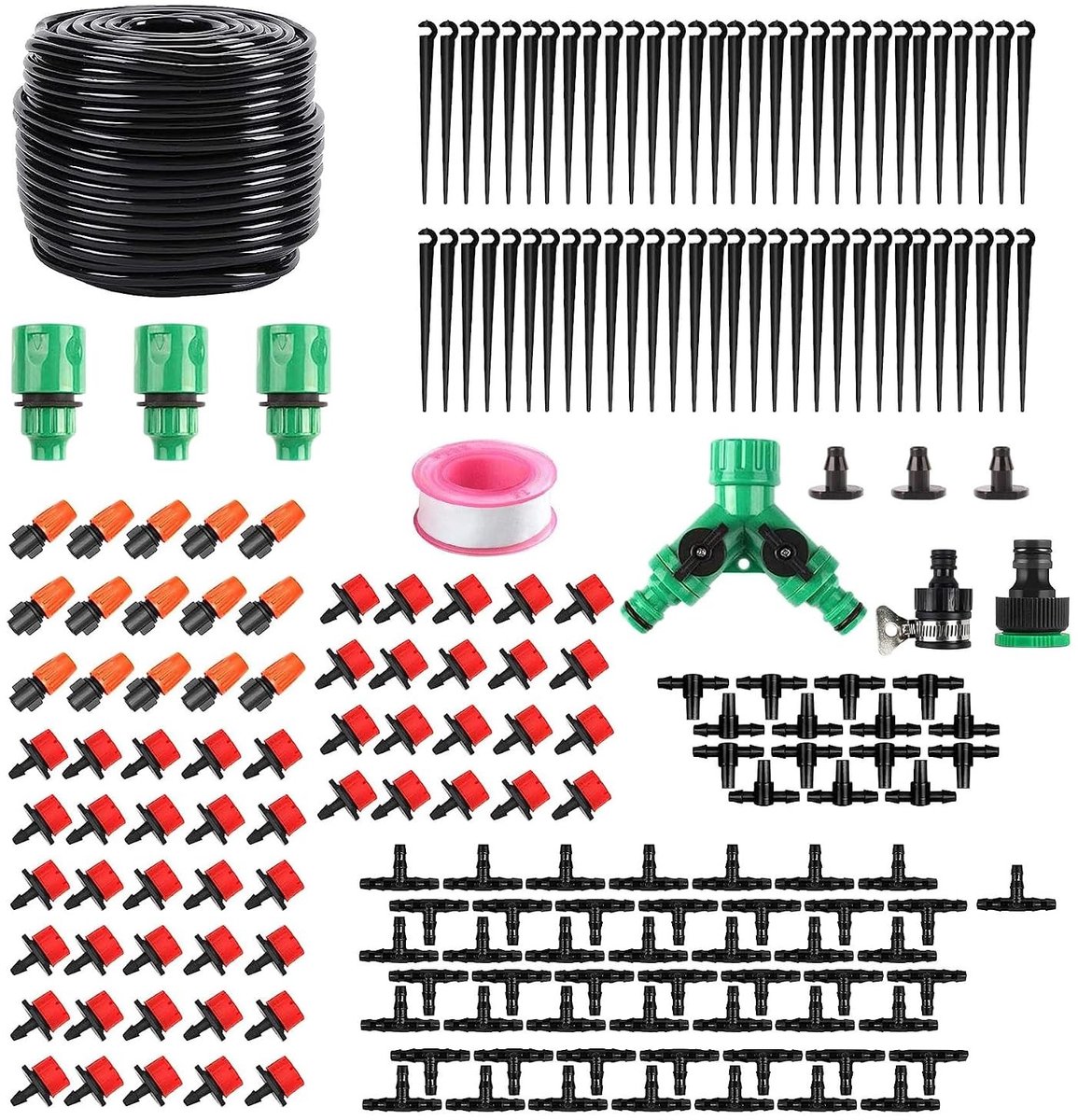200 Stuks Irrigatieset, 50 Meter Drip Irrigatiesysteem voor Tuin, DIY Micro Drip en Automatische Sprinkleroplossing voor Efficiënte Tuinirrigatie
