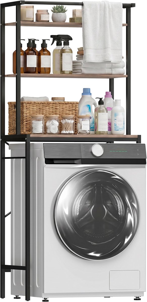 HOMCOM Over Washing Machine Cabinet-Metall, Spanplatte-67L x 40B x 161,8H cm-Braun und Schwarz