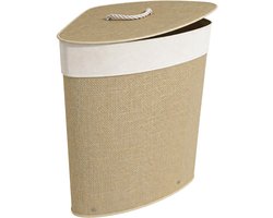 HOMCOM wasmand van bamboe met deksel - Wasbox hoekmodel - Wasgoedmand 55 liter - Crème
