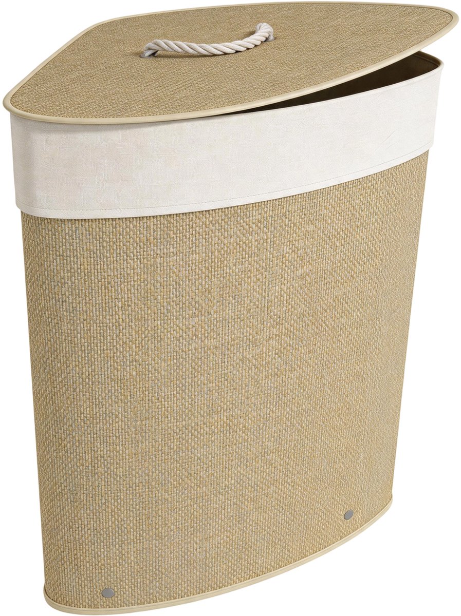 HOMCOM Laundry Hamper-Bambus-35L x 35B x 60H cm-Cremeweiß