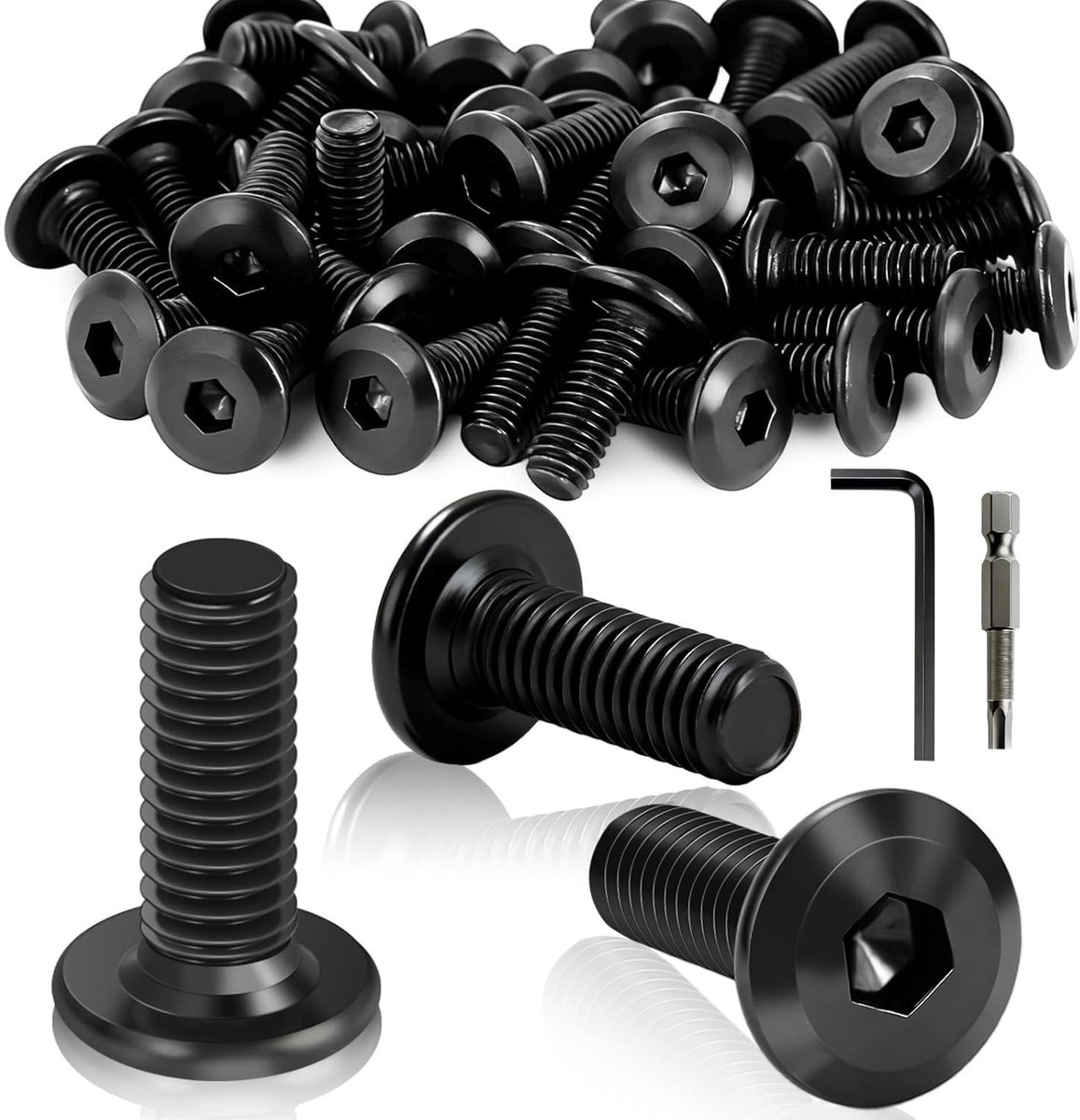 Set van 40 platte kop schroeven M6 x 16 mm, lenskop schroeven, met inbussleutel en schroevendraaier bit voor stevige bevestiging
