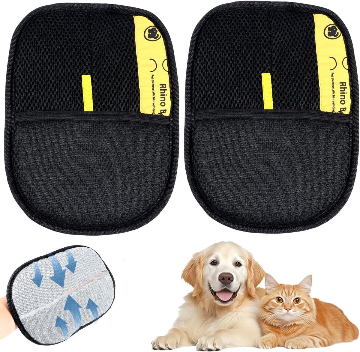 Premium Verzorgingshandschoenen voor Honden en Katten | Dubbelzijdige 24x17cm Handschoenen voor Vachtverzorging, Ontklitten en Massage