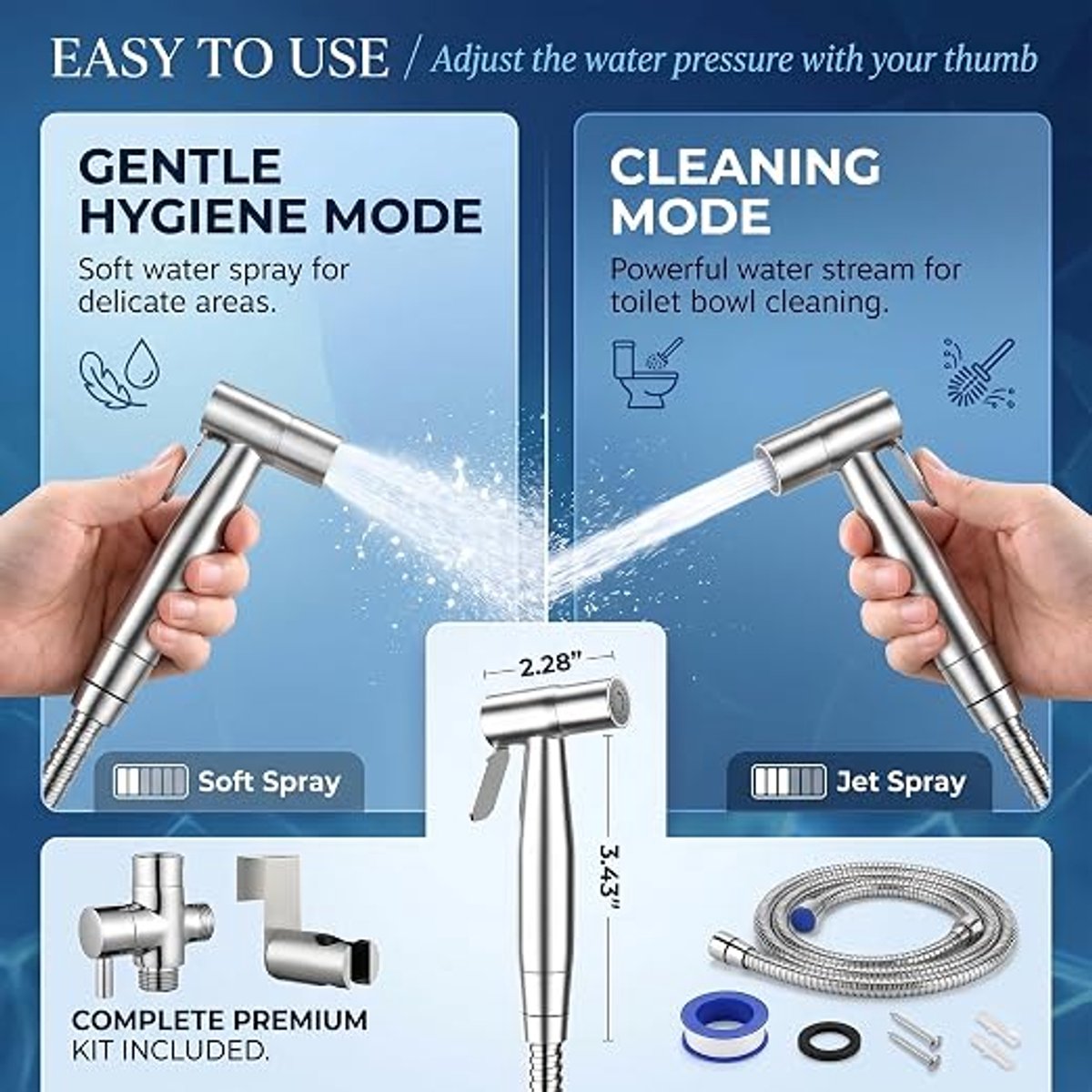 1 Set - One Inlet Two Outlet Angle Valve Toilet Sprayer - Stainless Steel - Dual Control Dual-Use - Biscuit Set