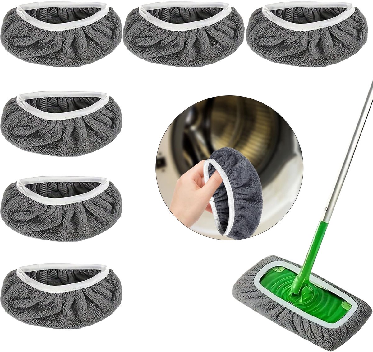 Dweilpads 6 Stuks - Wasbare Vervangingsdoeken - Swiffer Sweeper Mop - Herbruikbare Dweildoeken - Vloerreiniging - Huishouden - Woning - Hotel - Auto - 25,4 x 11,5 cm