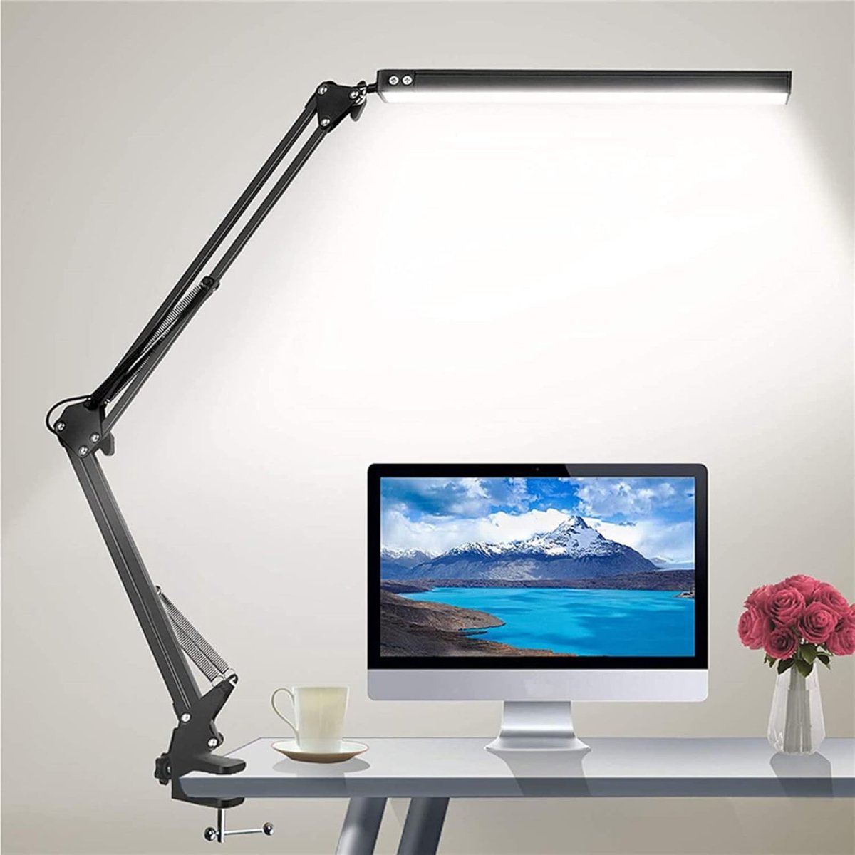 Led-Bureaulamp Met Klem - Bureaulamp Voor Thuis/Kantoor - Dimbare Studielamp - 3 Kleurtemperatuur - Verstelbare Zwenkarm
