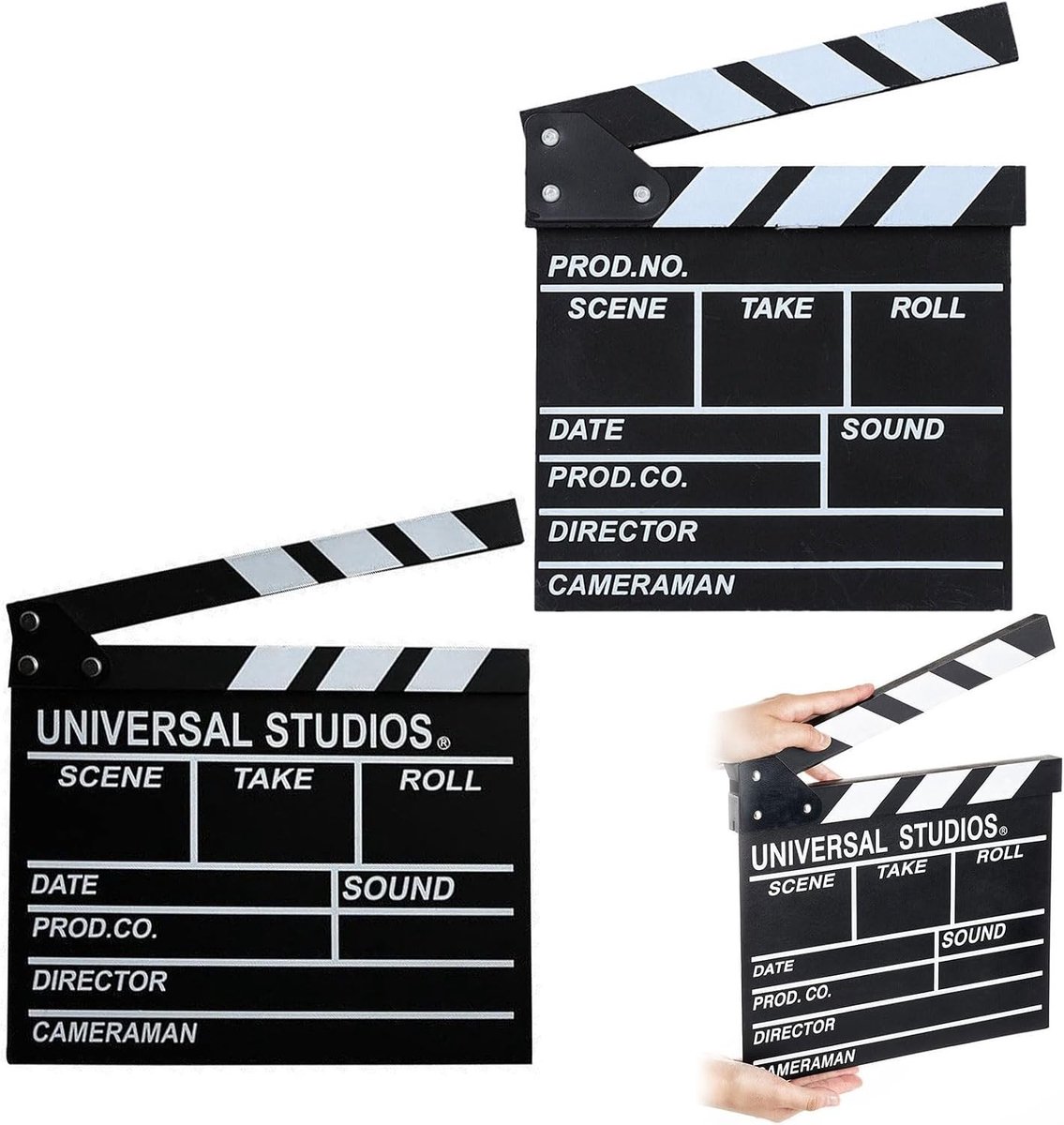 Filmklep en Regisseur Cover - Houten Klapbord voor Schrijfbare Cinema Decoratie, 20 x 20 cm, Zwart, Set van 2, Ideaal voor Filmsets en Creatieve Projecten