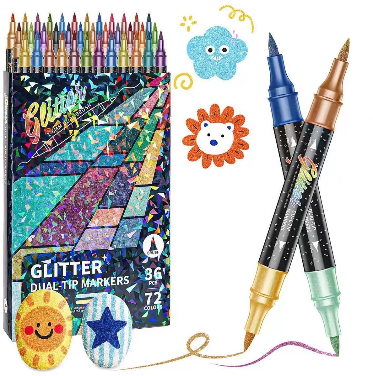 Acrylstiften - 36 Stuks / 72 Kleuren - Glitter Dual Tip - Voor Tekenen, Handlettering & Kaarten