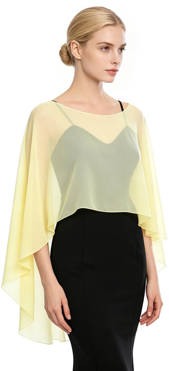 Dames avondjurk sjaal en omslagdoek, lichtgewicht chiffon sjaal in sjaalstijl. (1 stuk)-Lichtgeel-105*115cm