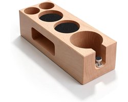 Houten Tamper Station voor Espresso, Hoogte Verstelbaar, Barista Accessoires met 5 Compartimenten, Ideaal voor Thuisgebruik en Koffieliefhebbers