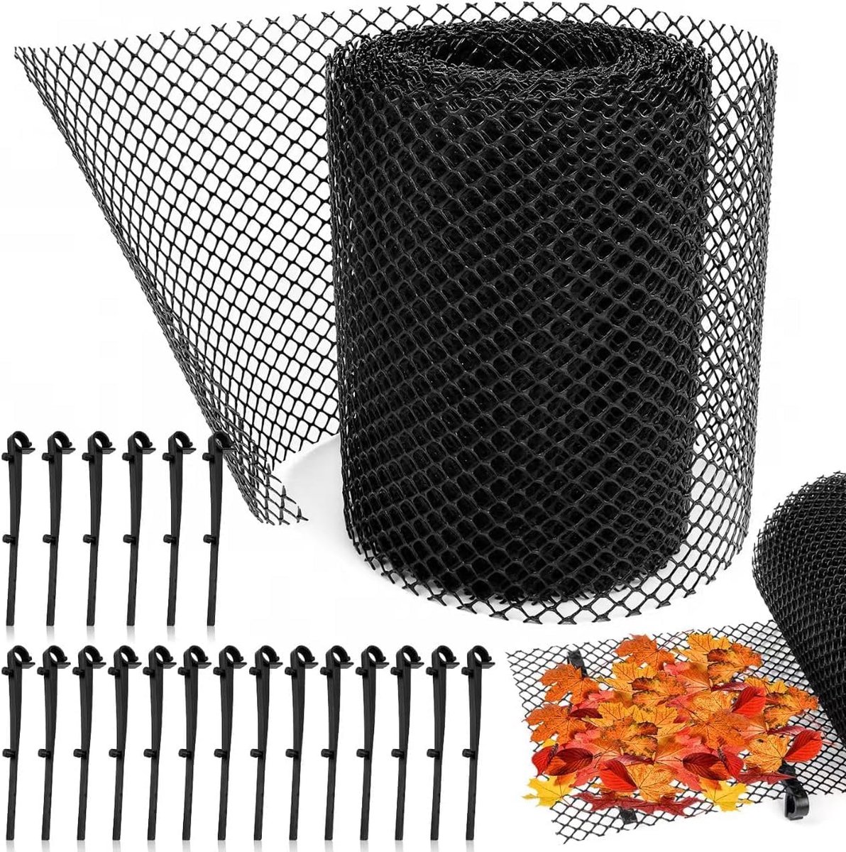 Dakgootbeschermer, bladwerend gaas, 18 cm x 8 m, anti-blad dakgootbeschermer met 20 clips, robuuste dakgootbeschermer van gaas voor huizen, schuren, carports en stallen