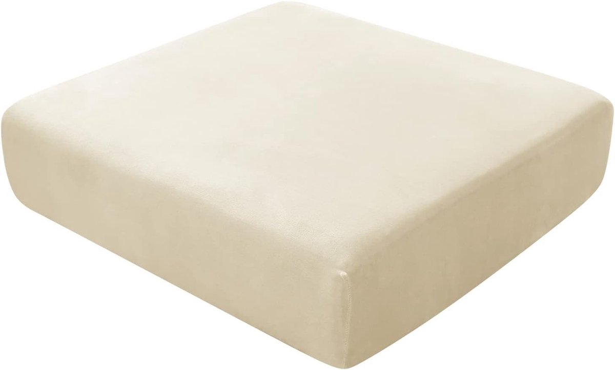 Fauteuilhoes - Beige - Large 1-Zits - Stretchfluweel Kussenhoes met Elastische Rand - Voor Fauteuils en Banken