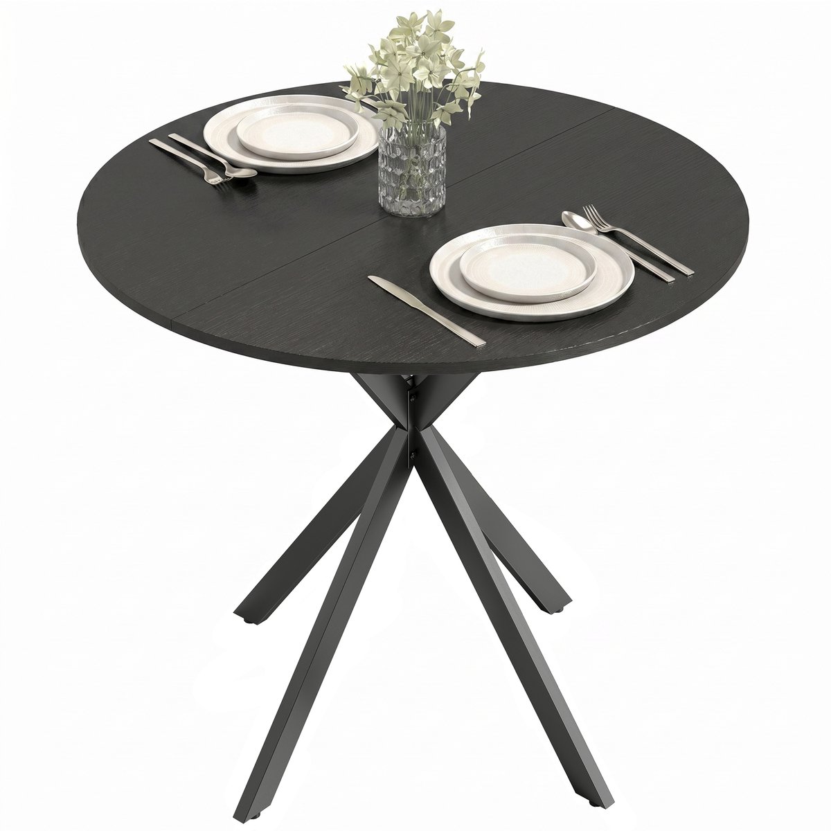 Homcom Eettafel-Spaanplaat, staal-80L x 80B x 75H cm-Zwart