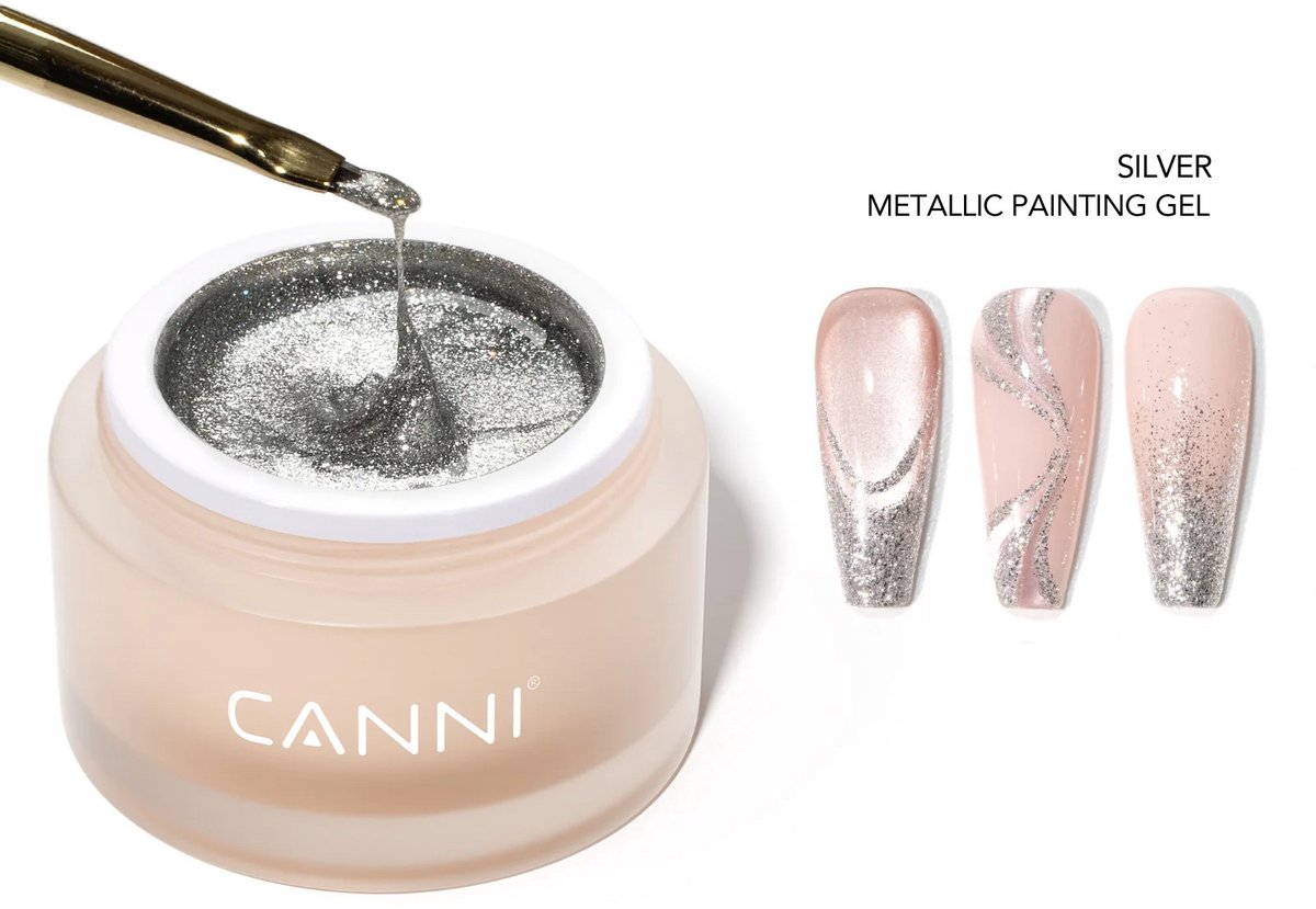 Canni UV Gellak Metallic Zilver - 10 gram - Metallic Gellak - Zonder Kwastje - Gellac Metallic - Gellak Zilver - Zilveren Gellak - Gellak Silver - Gellak Kleuren - Canni Gellak - Gellak Nagellak