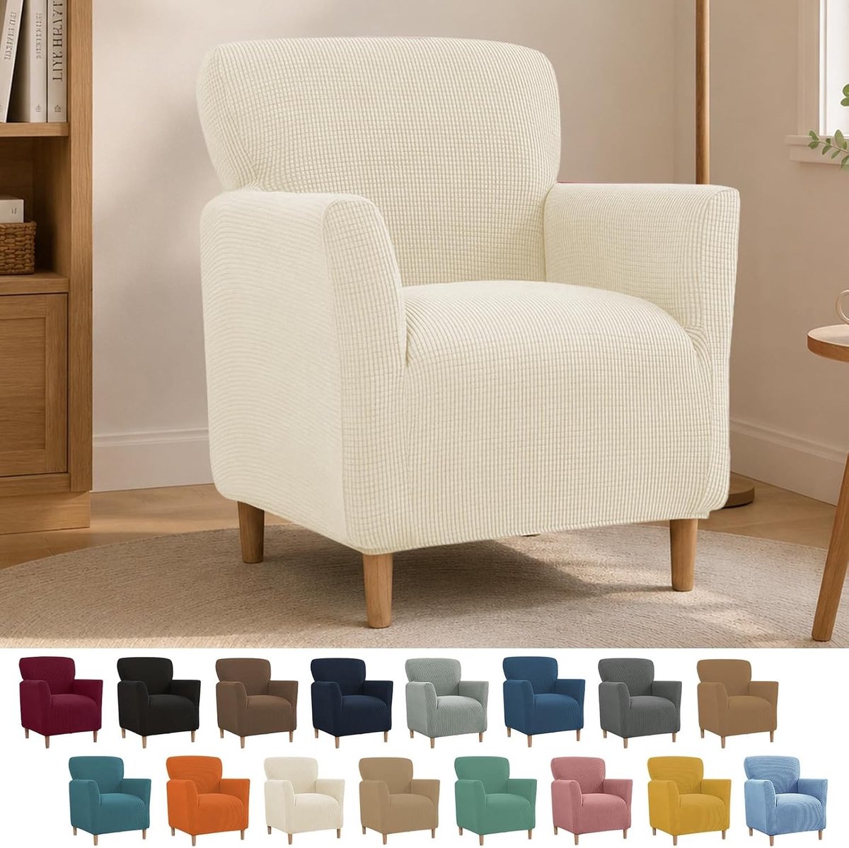 Fauteuilhoes - Crème-wit - Universele Stretch Stoelhoes met Armleuningen - Elastische Jacquardstof - Voor Fauteuils en Gestoffeerde Stoelen