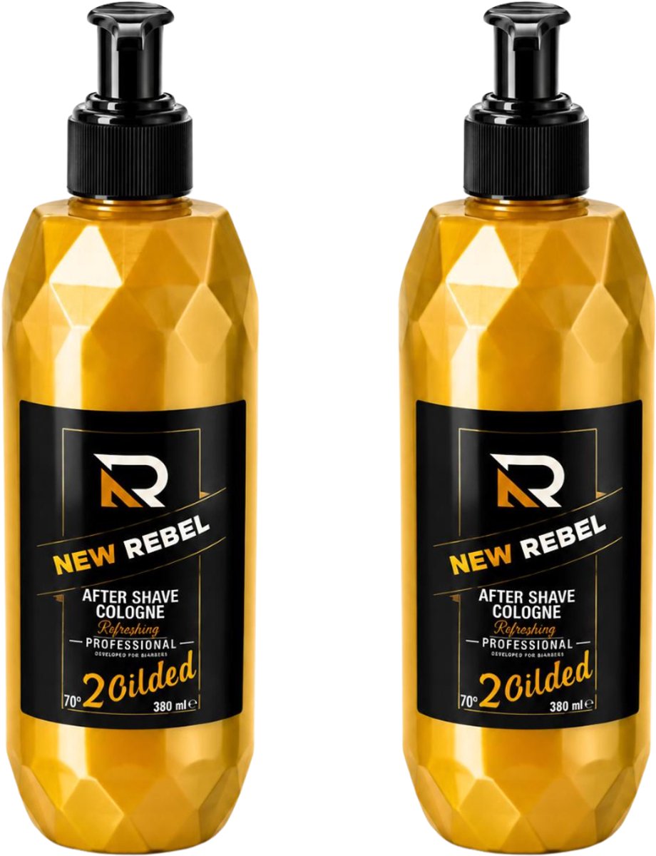 NEW REBEL Aftershave Cologne 2 Gilded – 2x 380 ml – After Shave Scheerwater voor Mannen – Verfrissend & Verzorgend – 760 ml - goud