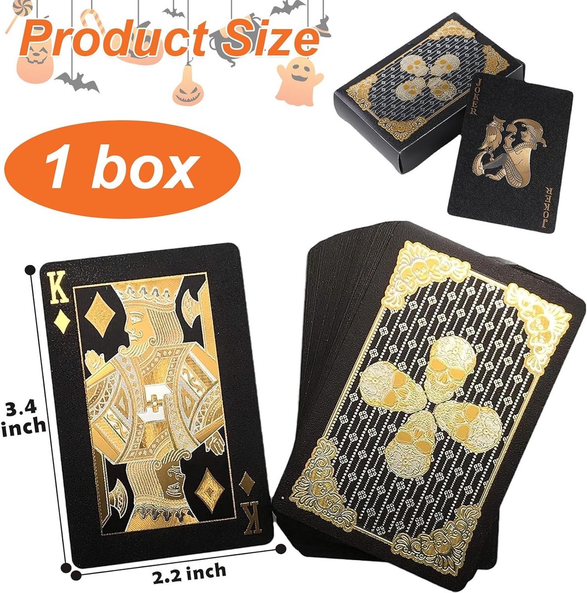 Waterproof Skulls Speelkaarten Set, Zwarte Pokerkaarten met Diamantpatroon, HD Kwaliteit en Duurzaam Ontwerp