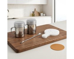 Cacao Poeder Verspreider en Suiker Mixer met Handvat, RVS Suikerpot met Deksel en Handvat, Inclusief 16 Stencils voor Cappuccino en Cinnabon Decoratie
