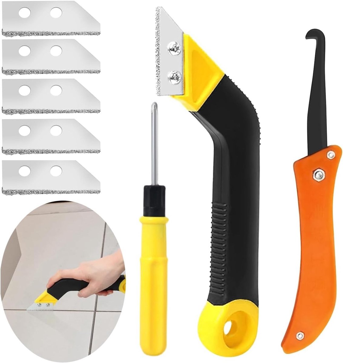 7-delige Professionele Voegen Schraper Set, Inclusief Extra Accessoires voor Tegelreiniging en Onderhoud