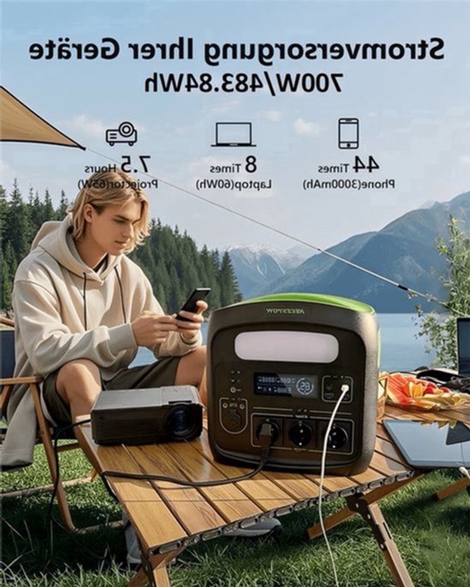 Powerstation – Draagbare Generator – Noodstroom – Camping Accu – Mobiele Energie – 700W Vermogen – 483,84Wh LiFePO4 Batterij