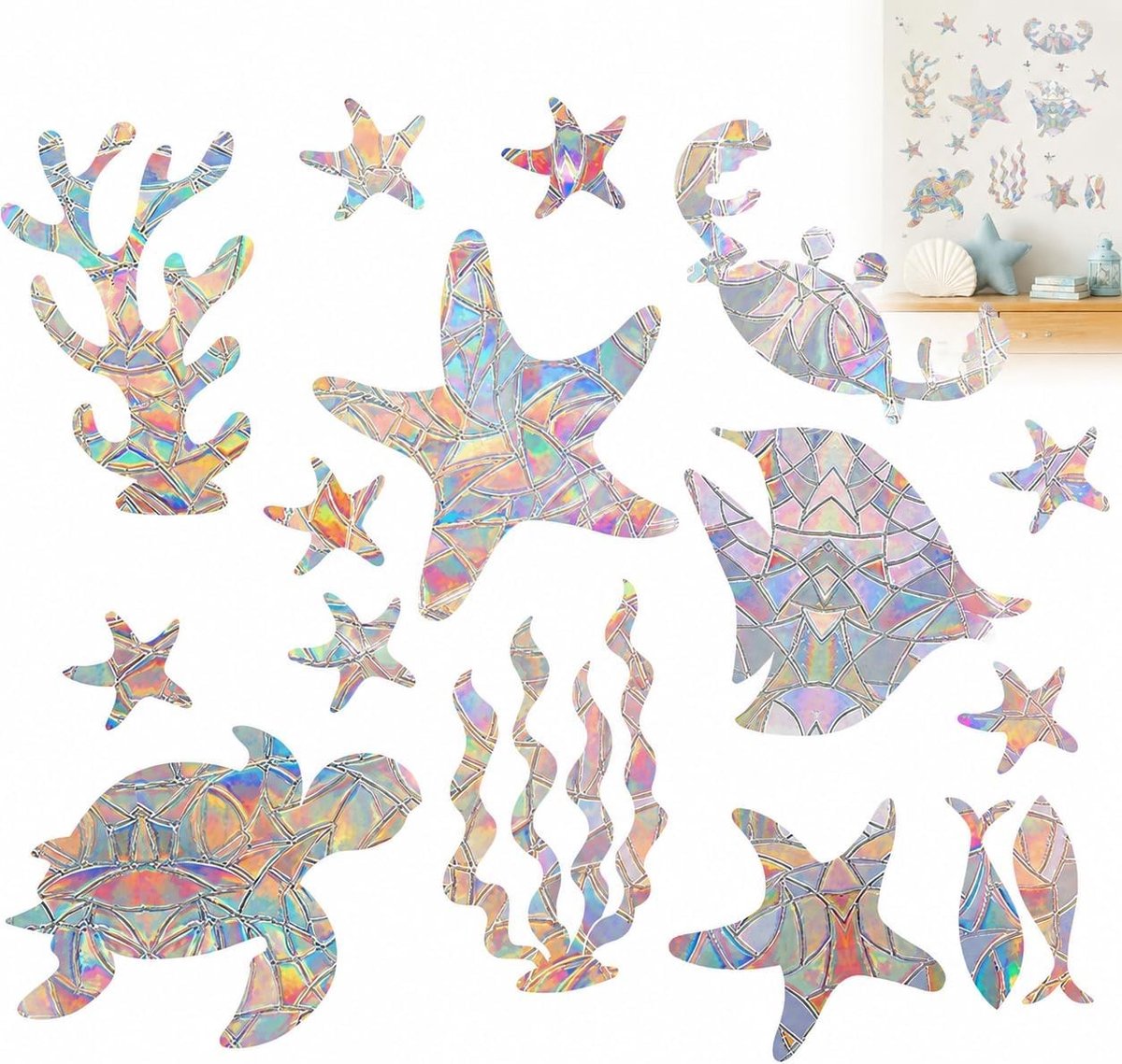 16 Stuks Raamstickers voor Vogels, Prismatische Dieren Stickers ter Voorkoming van Raambotsingen en Bescherming van Dieren
