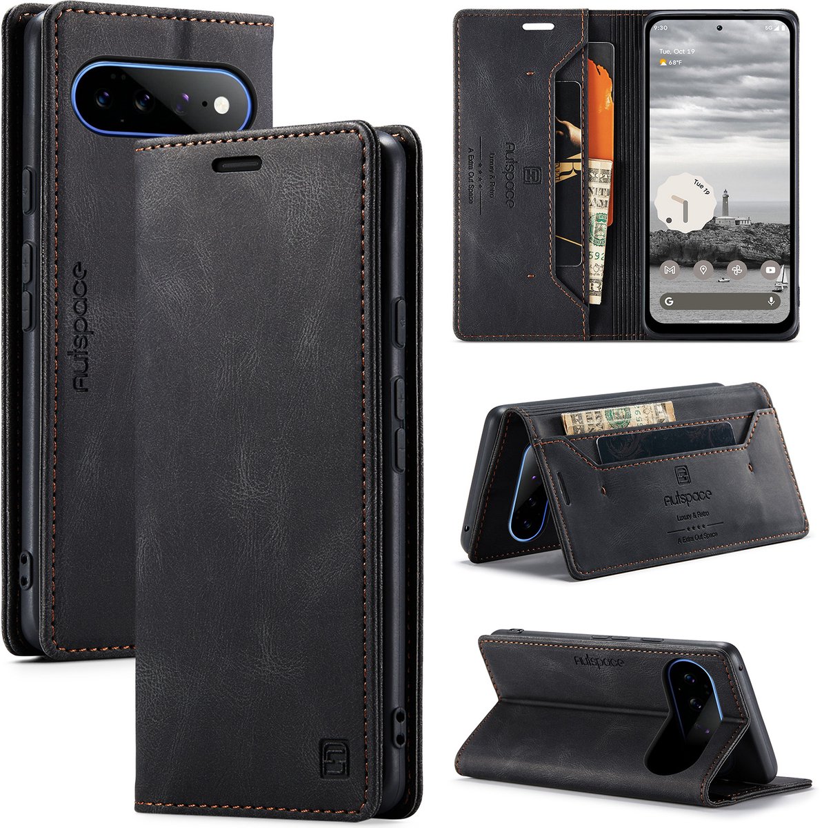 Luxe Flip Case met Anti-RFID Kaarthouder en Magneetsluiting voor Pixel 11 / 11 Pro _ Zwart