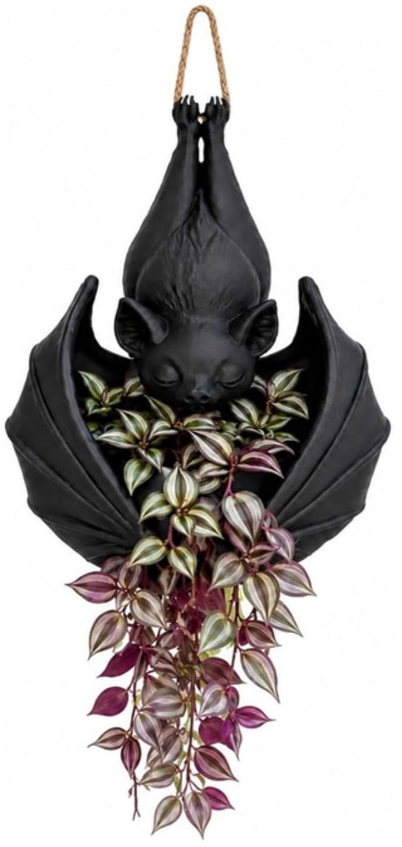 Casalora® Vleermuis Plantenpot Hangend – Gothic Bloempot Halloween Decoratie 14 × 7 × 20 cm – Hangende Plantenhouder voor Vetplanten, Bloemen & Klimplanten – Unieke Tuin- en Woondecoratie