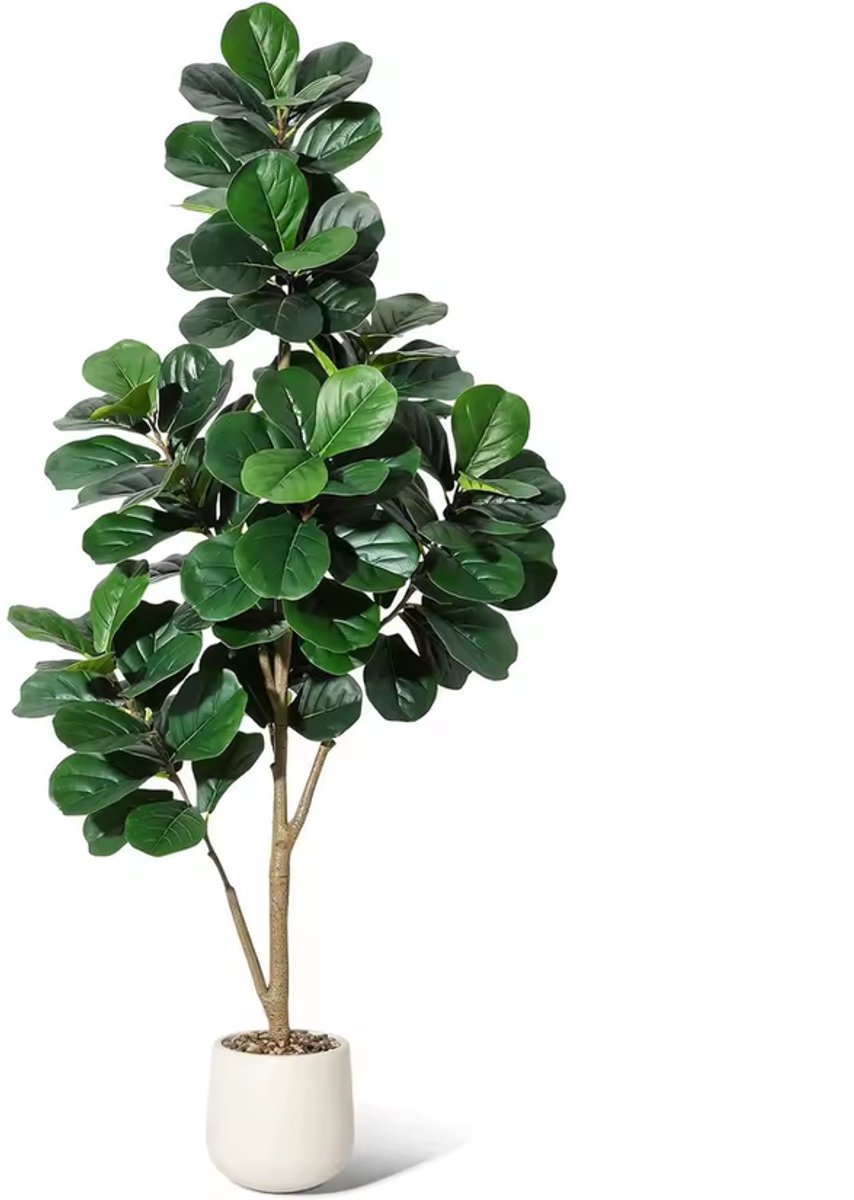 Gudalio Kunstplant - Nepplant - Kunstboom - Ficus Lyrata - Vioolbladplant - Realistisch - Decoratie - Incl witte pot - 180 cm - Groot