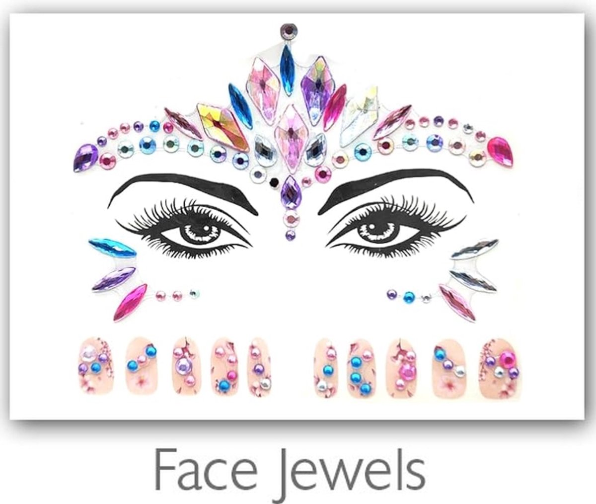 Gezicht en Nagels Festival Jewels [Dots Strass Steentjes met zelfklevend Plaklaag - Sticker Diamantjes voor Lichaam en Gezicht - Festival tattoo set outfit diamand glitter - Juwelen Face Glitterstiften tattoos kinderen]