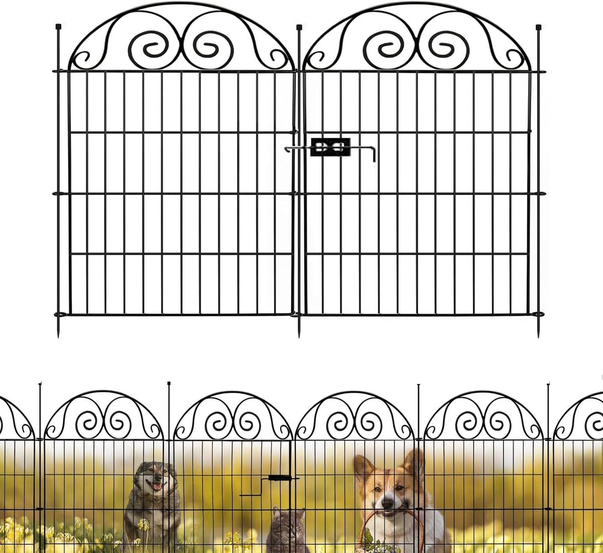 Set van 10 metalen tuinhekken, 80 cm hoog en 73 m breed, decoratieve omheining voor gazon, bloemen en percelen, weerbestendig en zonder graven