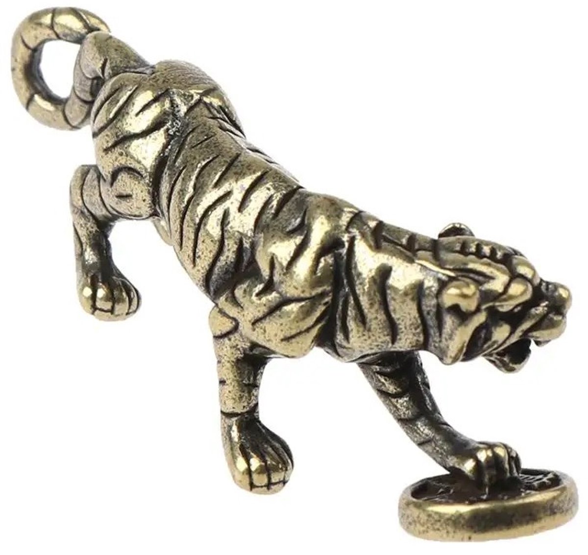 Vintage Tijger Beeldje - Massief Messing - Koperen Tijger Ornament - Woondecoratie & Bureau Accessoire
